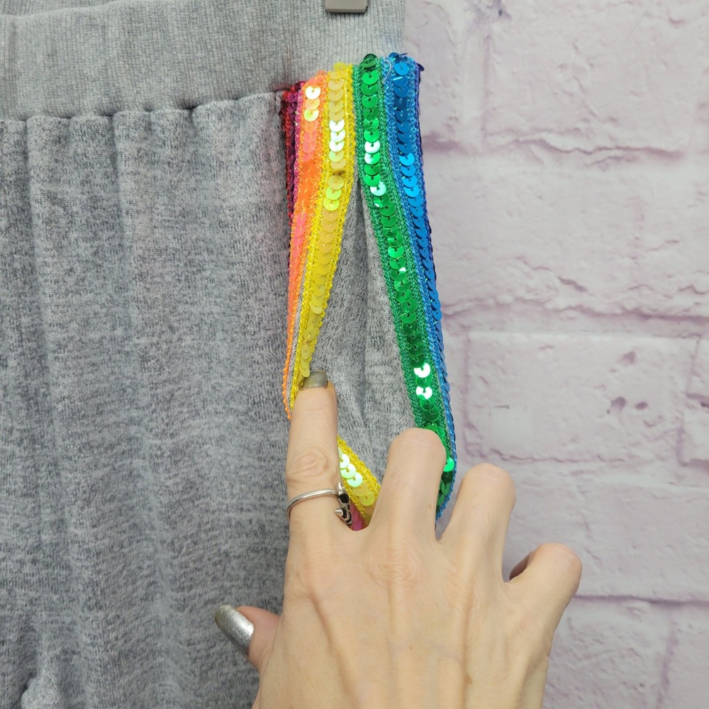 Lola + The Boys Rainbow Sequin Sweatpants Adult M Gray Y2K Festival Pride‎ Glam - Picture 4 of 9
